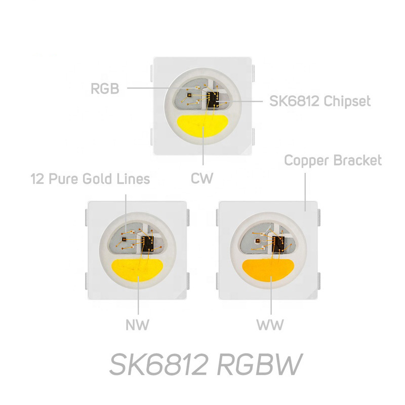 SK6812 RGBW/WWA 144LEDS/M DC5V 12MM-Wide Digital Intelligent Addressable LED Strip Lights - 1m/3.28ft per roll